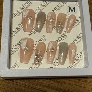 Nude and Gold Press-On Nails